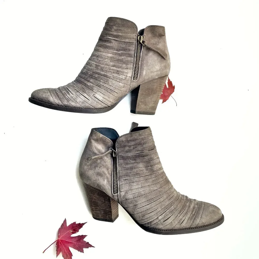 Paul Green Gray Ruched Suede Booties Neutral Leather Austrian Made Quiet Luxury